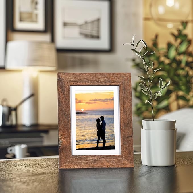 kennethan Rustic Brown 5x7 Picture Frames Wide Molding 3Pcs in 1 set Wooden frame for table and wall,Display for home decoration,holiday gift