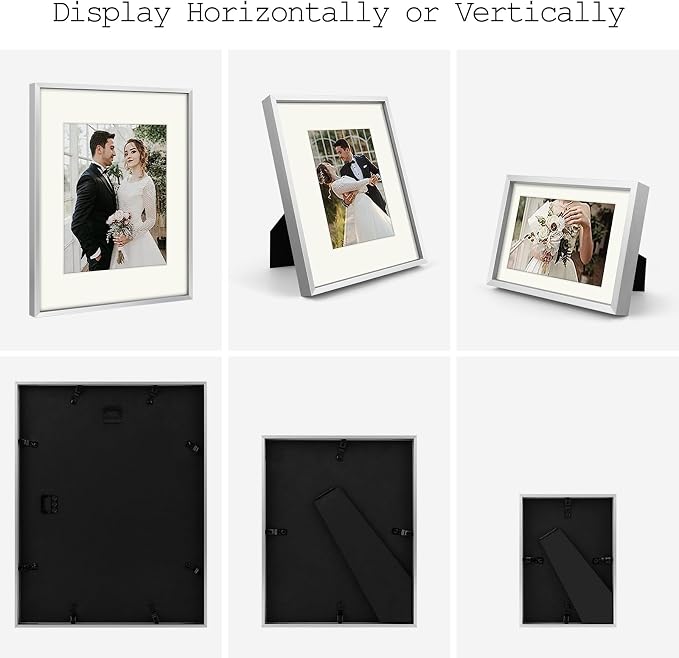 Golden State Art 7 Pack Aluminum Frames, Includes 5x7 8x10 11x13, Silver | Shatter-resistant Glass, Assorted Sizes: One 11x14, Two 8x10, Four 5x7, Horizontal/Vertical Wall Mount & Tabletop Display