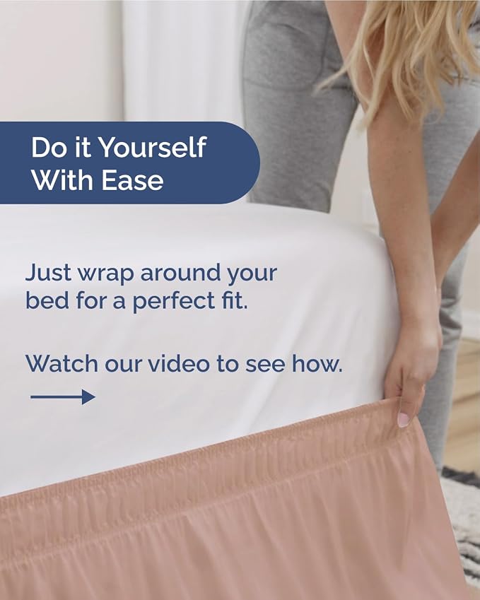 Wrap Around Dust Ruffle Bed Skirt - Mauve - for Full Size Beds w/ 21 Inch Drop - Easy Fit Elastic Strap - Adjustable Pleated Bedskirt w/Brushed Fabric - Wrinkle & Fade Free - Women, Men, Kids & Teens