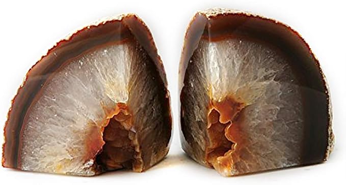 JIC Gem Natural Agate Geode Bookends Anti-Slip Rubber Bumpers 1 Pair 3-4Lbs | Natural Agate Crystal Shelf Decor, Weighted Stone Book Holders for Home & Office, Unique Gemstone Crystal Bookends Gift