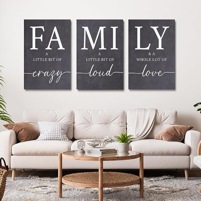 GUBIYU Gray Family Wall Art Set of 3 20"X28" Modern Farmhouse Decor for Living Room, Dining Room, Kitchen, Office, Bedroom