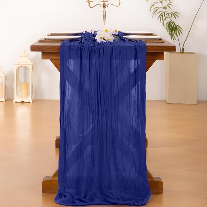 Cheesecloth Table Runner Fall Boho Wedding Birthday Party Home Decor | Royal Blue 3pcs Rustic Gauze 10FT Cheese Cloth Sheer Farmhouse Dining Runner for Baby Shower Bridal Holiday Decorations