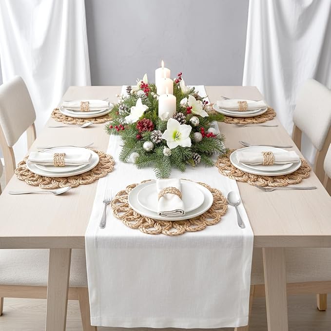 13.8" Corn Husk Woven Round Placemats Set of 6 - Wicker Boho Farmhouse Placemats - Rattan Table Mats Like Water Hyacinth for Dining Table, Wedding, Home