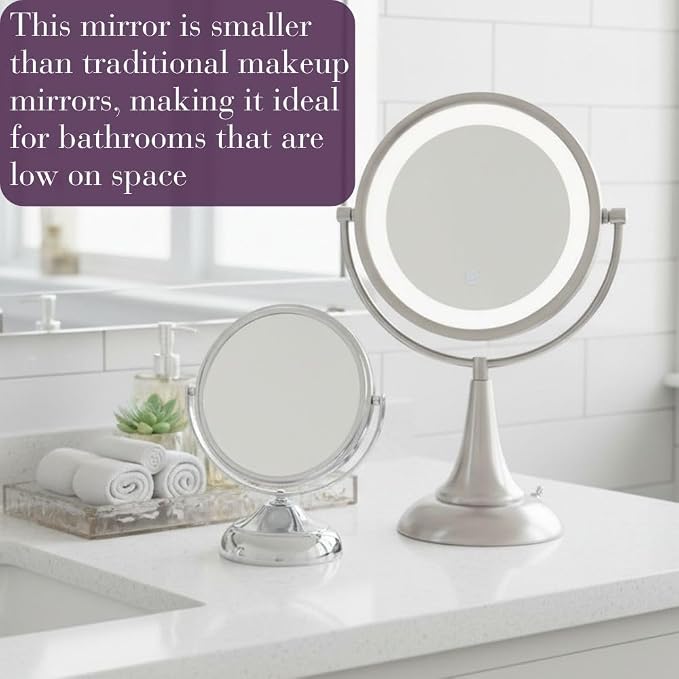 Jerdon 5.5" Tabletop Makeup Mirror - 5X Magnification - Chrome - MC247C | Two-Sided 1X View, 7.5" Tall