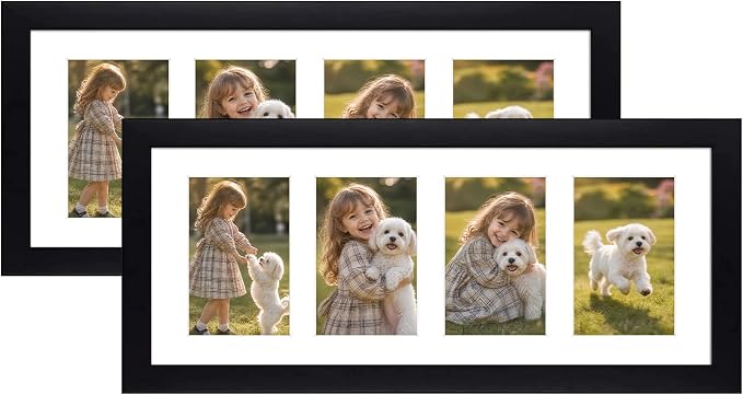 Golden State Art Collage Frame 8x20 Matted 4 4x6 Photos Wood Black, 2 Pack