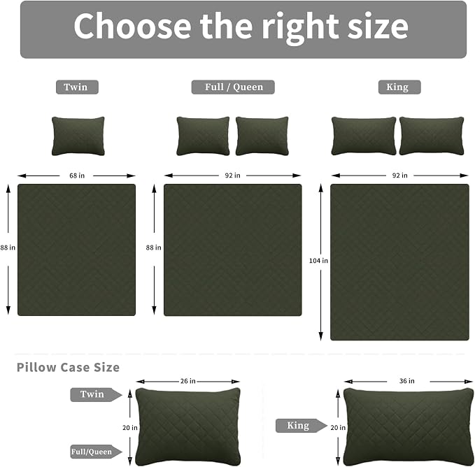 Easy-Going Reversible Quilt Set California King, Bedspread with 2 Shams | Army Green/Beige, Machine Washable Lightweight Bed Comforter, 1 Quilt + 2 Pillow Shams, All-Season Coverlets