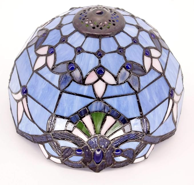 WERFACTORY Tiffany Lamp Stained Glass Table Lamp 18Inch Blue Purple Baroque
