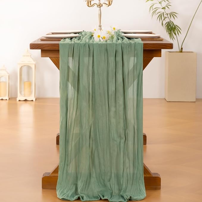 Sage Green Cheesecloth Table Runner Fall Wedding Birthday Party Home Decor | Sage Green 10pcs Rustic Gauze 10FT Cheese Cloth Sheer Farmhouse Dining Runner for Baby Shower Bridal Holiday Decorations