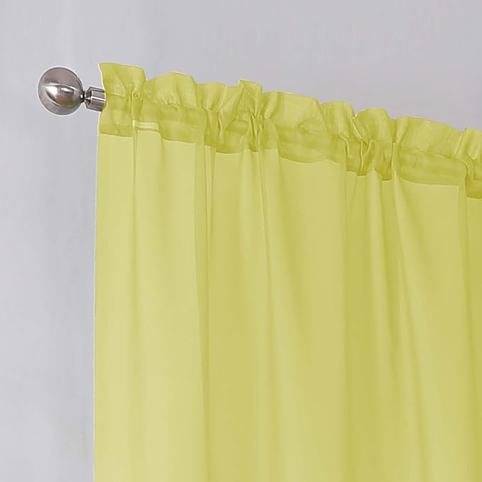 Simplebrand Lemon Short Sheer Curtains 45 Inch Length for Small Windows, Rod Pocket 2 Panels Set Solid Voile Drapes Window Sheer Curtains for Bedroom Bathroom Kids Room Kitchen, 42x45 Inch, Lemon