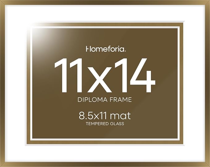Homeforia 11x14 Bronze Diploma Frame, High-End Metal, 8.5x11 Mat, Glass