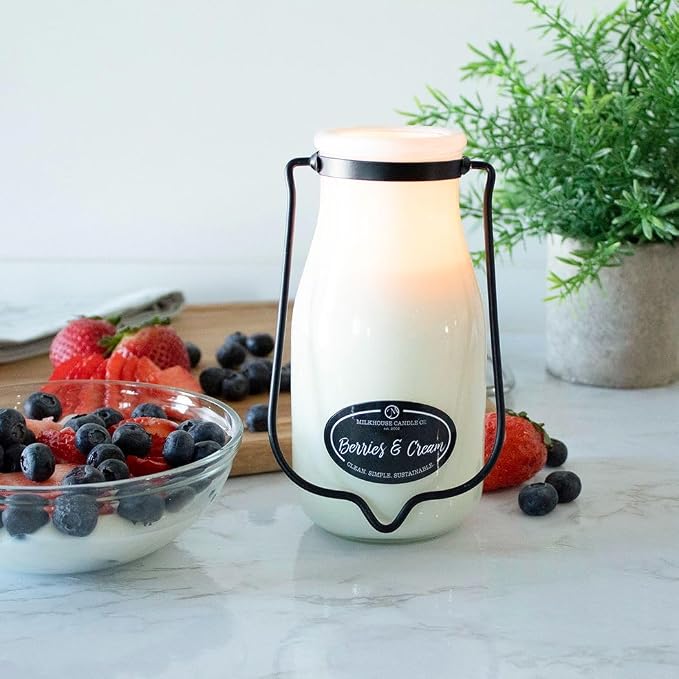 Milkhouse Berries & Cream Soy Candle, 14 oz Milkbottle, 90+ Hr Burn