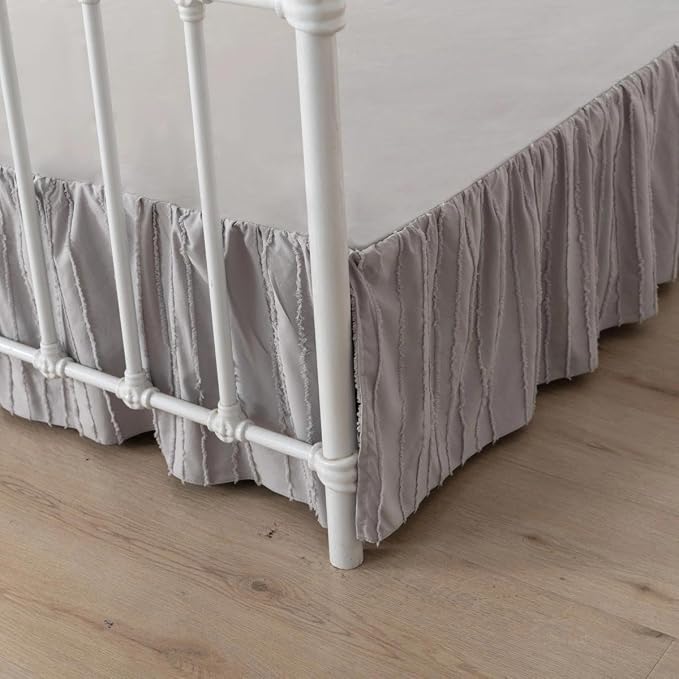 Bed Skirt Full Size - Ruffled Bed Skirt - with Split Corners - Light Grey | Striped Boho Tufted -18 Inch Drop Bedskirt with Platform-Soft Premium Hotel Quality - Easy Fit