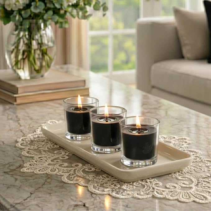 Set of 72 Richland Votive Candles Black Unscented and 72 Clear Glass Eastland Votive Holders