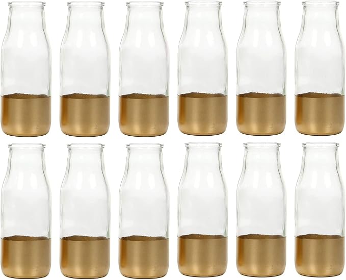 Hosley Set of 12 Small Bud Vases, 5.5" Gold Dip Glass Flower Vases in Bulk for Single Stems, Table Centerpiece Decor for Wedding, Party & Home