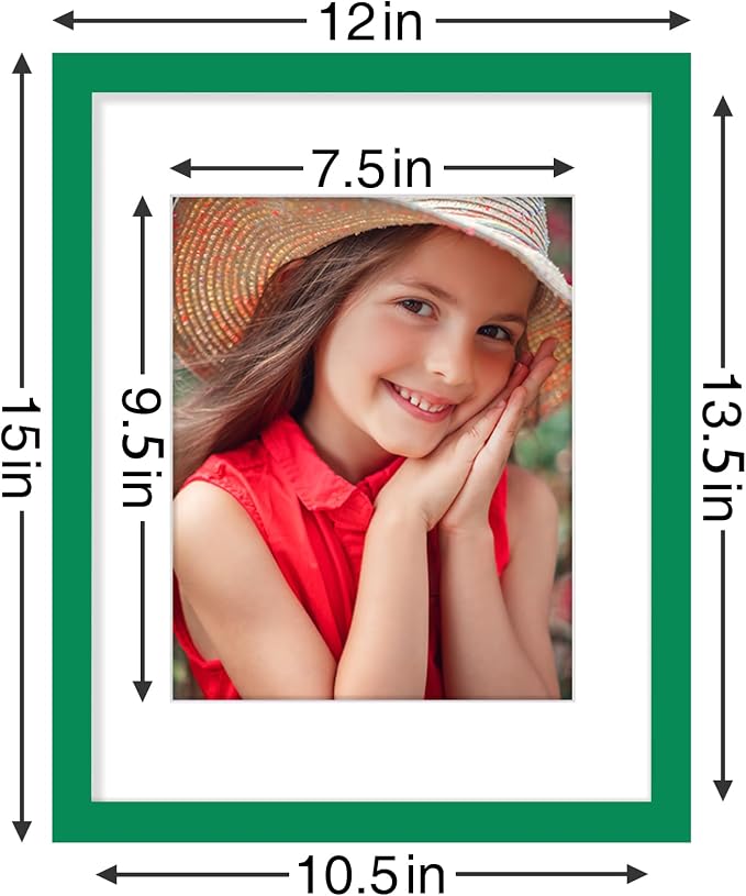 Vittanly 11x14 Picture Frames Set of 9 for Wall Mounting, Green | Display Pictures 8x10 with Mat or 11x14 without Mat, Engineered Wood with Shatter Resistant Plexiglass, Gallery Photo Frames