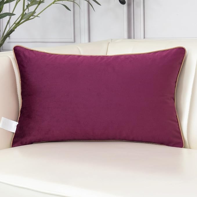 Aeckself Floral Pillow Cover 12x20 Inch, Luxury Velvet Embroidered Decorative Lumbar Throw Pillow Cover for Couch Bedroom Living Room, Burgundy Red and Gold, Yw-OBYG-Red3050