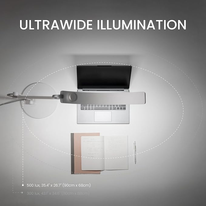 BenQ e-Reading Desk Lamp - Ultrawide and Bright Lighting, Dimmable, Dual Smart Mode, Adjustable Arm, Auto-dimming, High CRI, Eye-Caring Lamp for Home Office, Reading, Study, Craft, Matte Gold