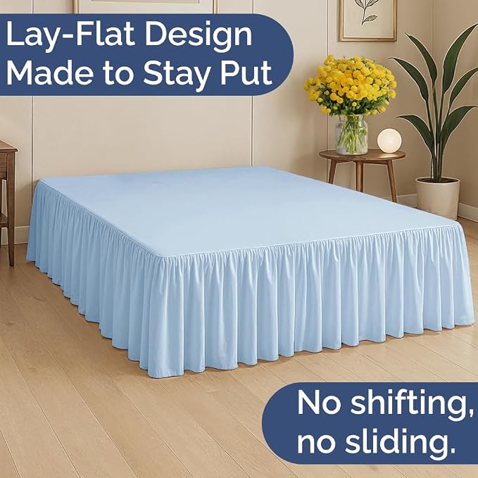 Bedskirt Queen Size Ruffle - Ruffled Bed Skirt - 12 Inch Drop - Light Blue | Bedskirt with Platform, Ultra-Soft Premium Hotel Quality, Wrinkle Free, Fade & Shrink Resistant, for Women, Men, Kids & Teens