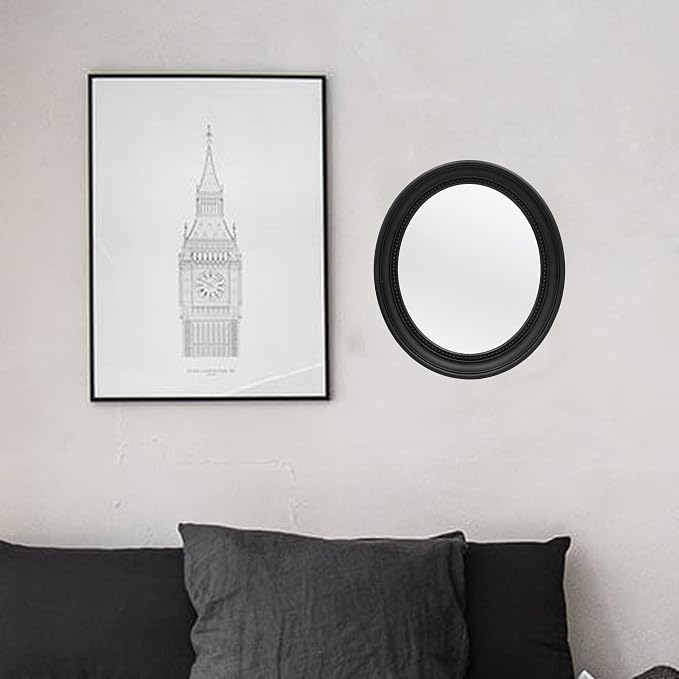 OIGUMR Bathroom Mirror Wall Mirror Decor Oval Mirror (Black, 15.2 x 13.2)