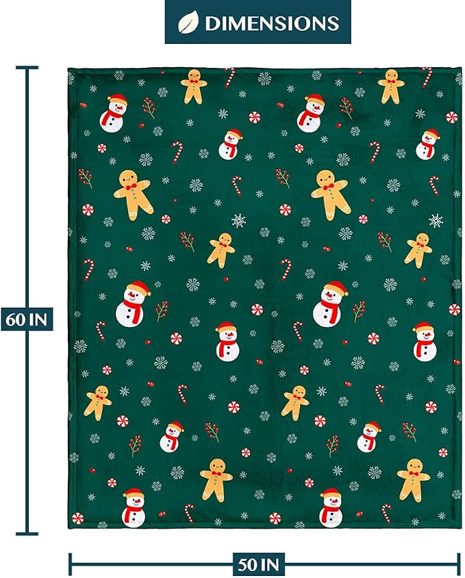 PAVILIA Christmas Gingerbread Throw Blanket | Green Holiday Christmas Fleece Blanket | Soft, Plush, Warm Winter Cabin Throw, 50x60 (Green Gingerbread)