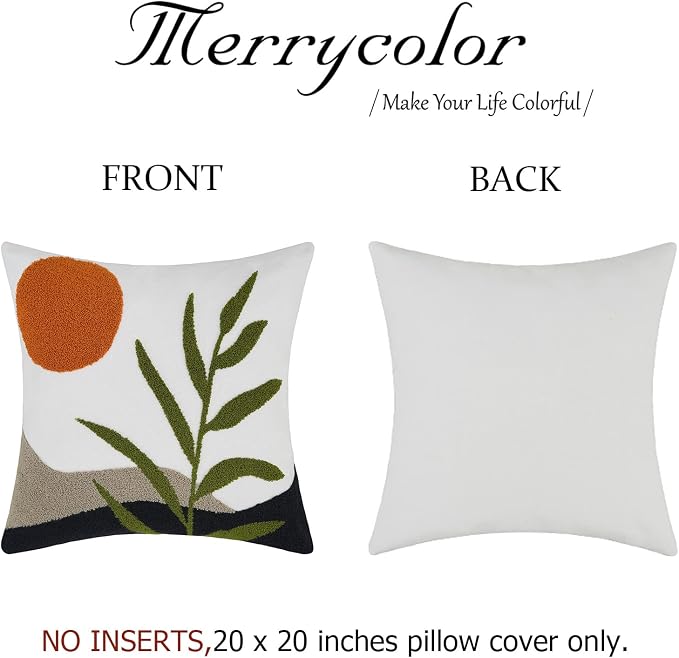 Merrycolor Boho Pillow Covers 20x20 Tufted Mid Century Modern Throw Pillow Covers Abstract Leaf Pillow Cover Bohemian Aesthetic Boho Pillows Decorative large Pillows for Couch Bed Sofa Living Room 1PC