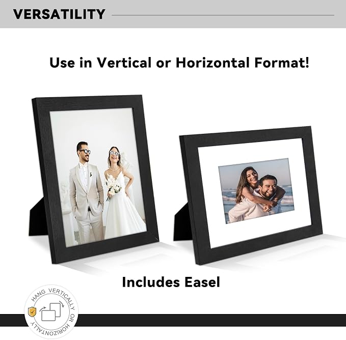 Boarding 8x10 Picture Frame-Black,5x7 Mat,Tempered Glass,Engineered Wood