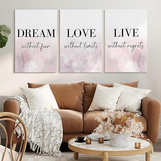 GUBIYU Love Decor for Bedroom Dream Live Quotes Posters Prints Set of 3 Pink Purple Home Decor Home Wall Art Large Dream Live Wall Art for Girls Women Gift Inspirational Wall Decor 24"X36"