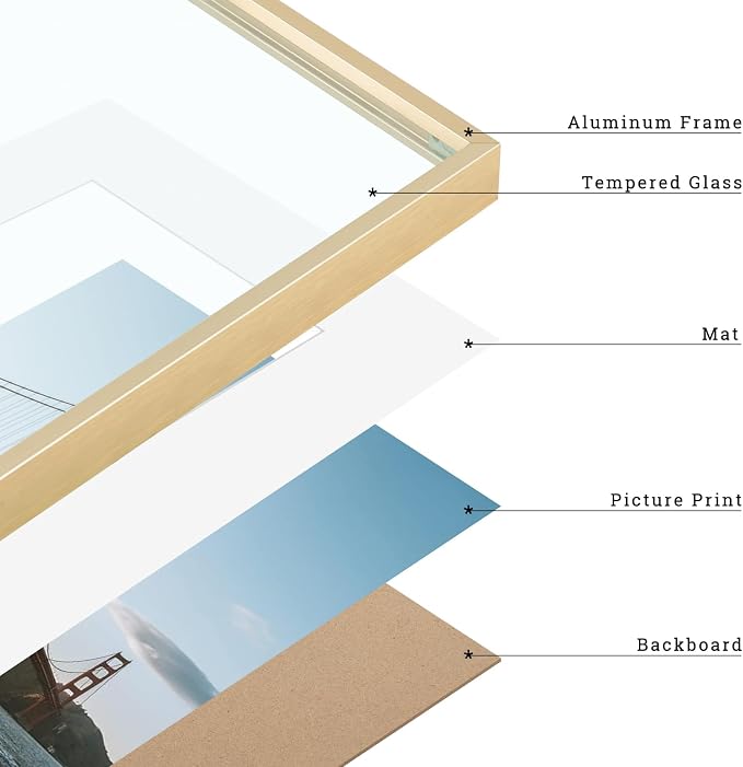 Frametory 13x19 Gold Aluminum Metal Picture Frame Mat for 11x17 Glass