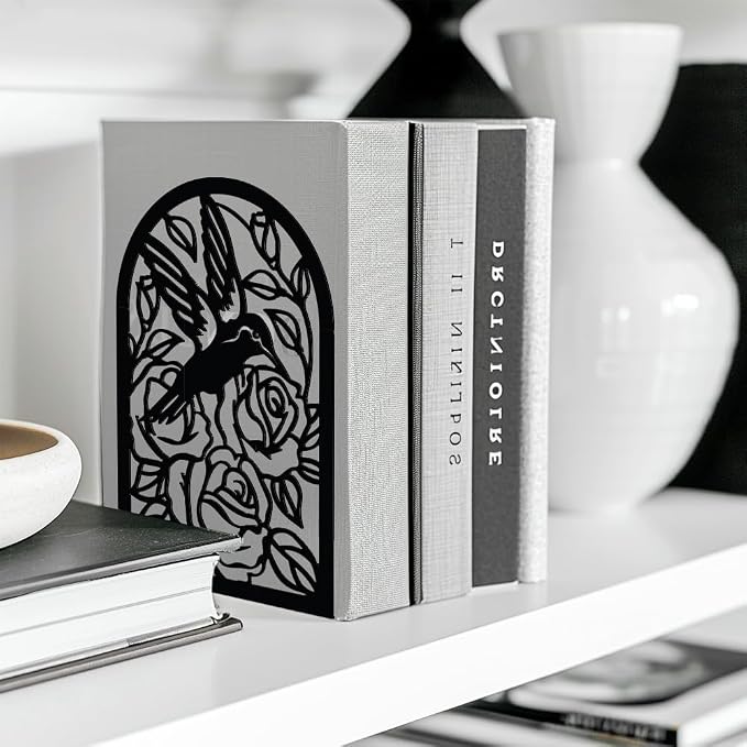 Peacoblue 5.3"x4.3"x7.9" Metal Bookends, Heavy Duty Book Ends for Shelves