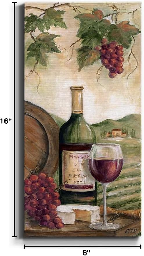 Renditions Gallery Canvas Wall Art Modern Paintings Decorations Country Red Wine Romantic Nature Wall Hanging Vintage Canvas Artwork for Bedroom Office Kitchen Prints - 8"x16" LT43