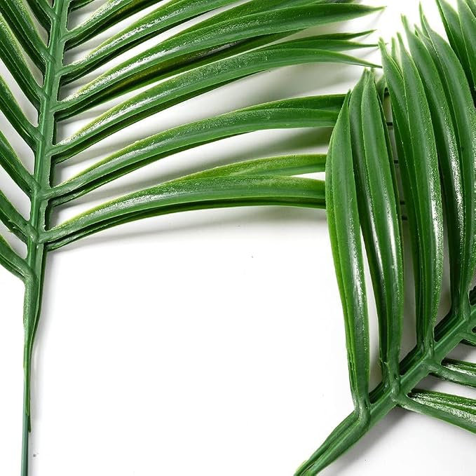 CLONG 24pcs Artificial Palm Leaves Tropical Plants Faux Fake Palm Fronds Plant (24, Green)