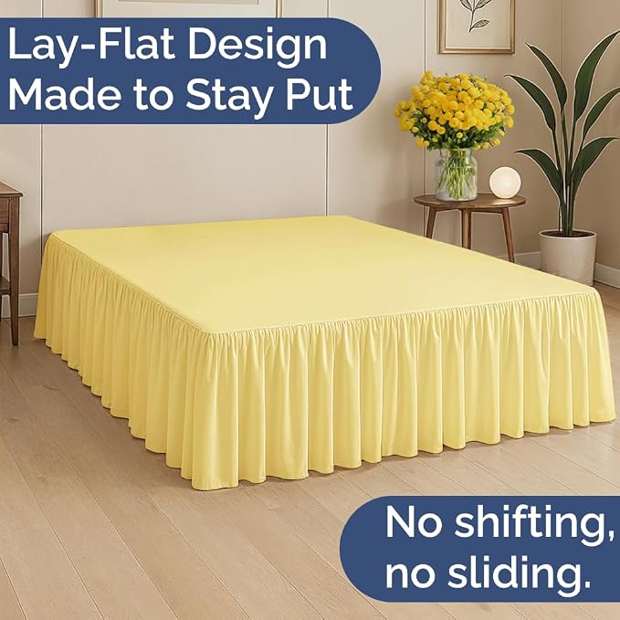 Bedskirt King Size Ruffle - Ruffled Bed Skirt - 12 Inch Drop - Yellow | Bedskirt with Platform, Ultra-Soft Premium Hotel Quality, Wrinkle Free, Fade & Shrink Resistant, for Women, Men, Kids & Teens