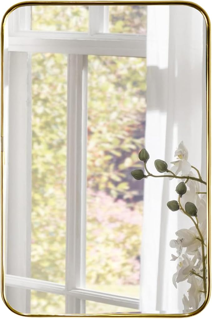 Funerom 11.8 x 7.8 inch Plastic Framed Rectangle Acrylic Mirrors,Gold | Modern Decorative for Restroom, Farmhouse