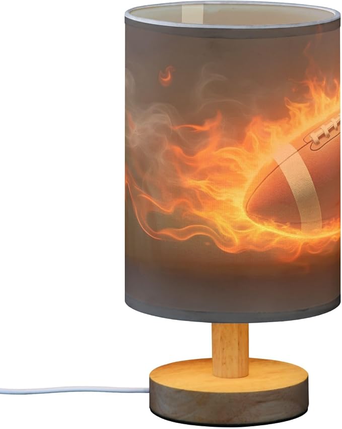 ALAZA Funny American Football Ball Decor Bedside Table Lamp with USB Port for Bedroom Nightstand Office Desk LED Bulb Included