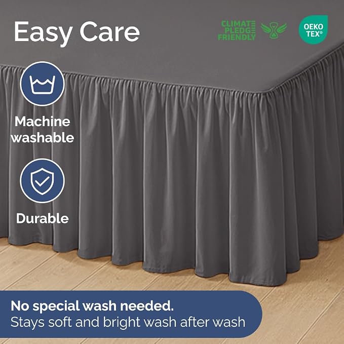 Bedskirt King Size Ruffle - Ruffled Bed Skirt - 12 Inch Drop - Dark Grey | Bedskirt with Platform, Ultra-Soft Premium Hotel Quality, Wrinkle Free, Fade & Shrink Resistant, for Women, Men, Kids & Teens