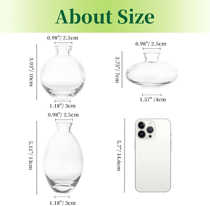 Glass Bud Vases Set of 12, Hewory Cute Clear Small Vases Handmade, Mini Glass Flower Vase for Floral Arrangement, Tiny Centerpiece for Wedding Party Events Home Office Table Decor (Not Include Flower)