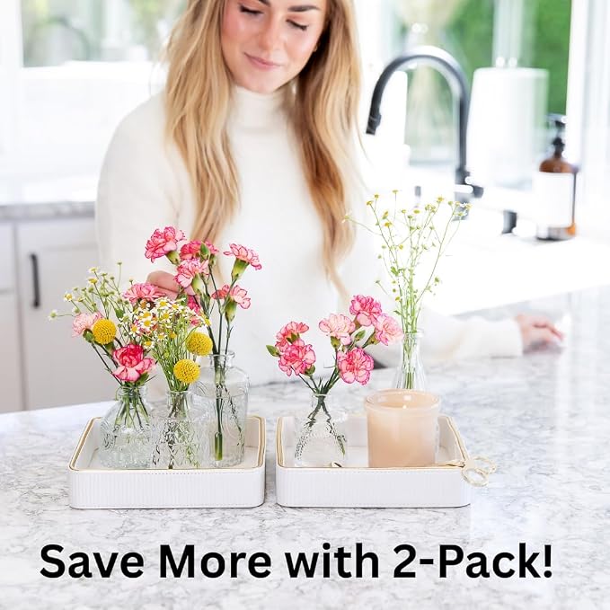 2 Pack White Catch All Trays for Jewelry| Small Leather Valet Tray| Key Bowl for Entryway Table EDC Trinket Tray CatchAll| Perfume Trays for Dresser Organizer Perfume Holder (Set of 2)