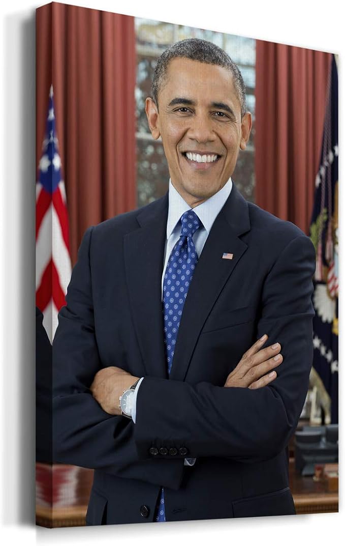 Renditions Gallery Barack Obama Presidental Portrait Wall Art, Premium Gallery Wrapped Canvas Decor, Ready to Hang, 12 in H x 8 in W, Made in America Print