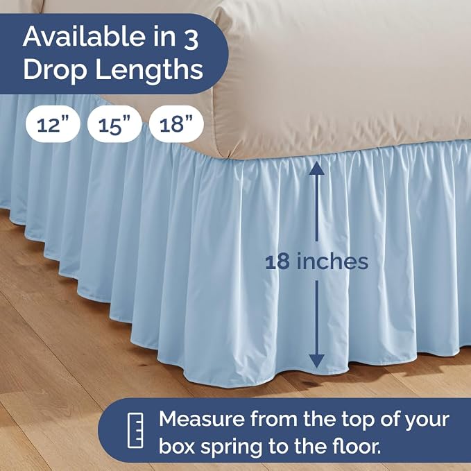 Bedskirt Twin Size Ruffle - Ruffled Bed Skirt - 12 Inch Drop - Light Blue | Bedskirt with Platform, Ultra-Soft Premium Hotel Quality, Wrinkle Free, Fade & Shrink Resistant, for Women, Men, Kids & Teens