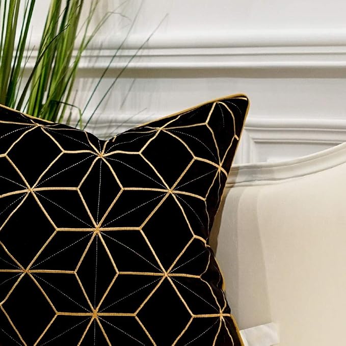 Avigers Throw Pillow Cover 18 x 18 Inch, Black Gold, Velvet, Hidden Zipper