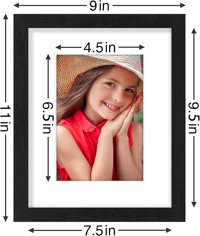 Vittanly 8x10 Picture Frames Set of 9, Black&Brown&Distressed White | Display Pictures 5x7 with Mat or 8x10 without Mat, Small Photo Frames, Engineered Wood with Shatter Resistant Plexiglass