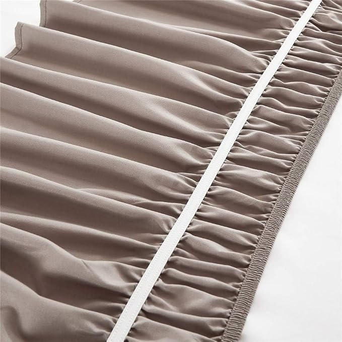 MEILA Wrap Around Elastic Bed Skirt for Queen & King Beds, 12" Drop, Taupe | Three-Side Adjustable Elastic Dust Ruffle, Ruffled Polyester Fabric, Easy to Install, Fade Resistant & Machine Washable