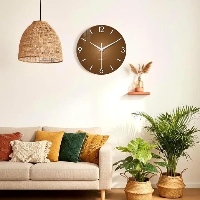 XFM Large Modern Wall Clock for Living Room 20 Inch Brown | Silent Non-Ticking Battery Operated Modern Simple Minimalist Decorative for Farmhouse Kitchen Home Office