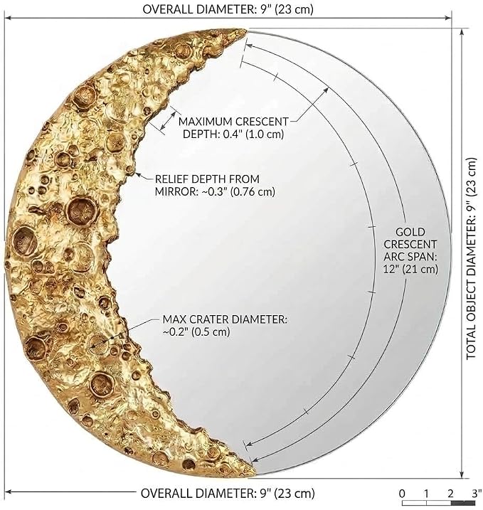 9 Inch Gold Moon Round Mirror Wall Decor | Wall Mirror Gold Nordic Lunar Surface Decor Mirror Unframed