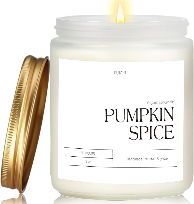 Pumpkin Spice Fall Candle for Home Scented, 9oz Non Toxic Soy Candle | Natural Aromatherapy Pumpkin Candles with Long Lasting Burn, Halloween Autumn Candle Gifts for House Fragrance Decoration