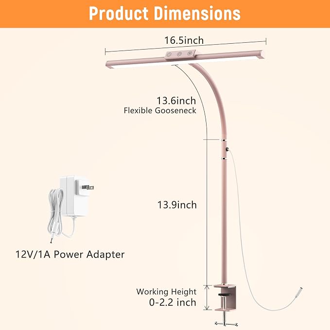 LED Desk Lamp for Home Office, Flexible Gooseneck Desk Lamp with Clamp