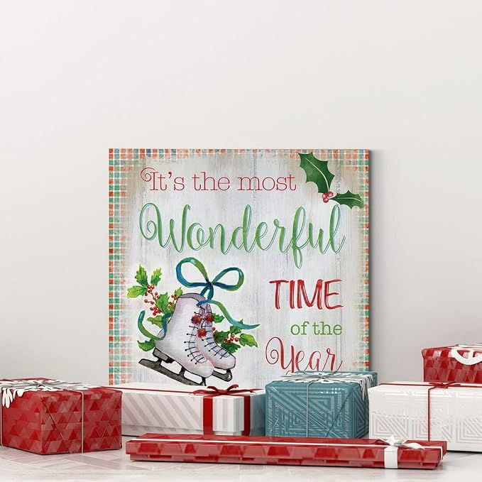 Renditions Gallery Canvas Wall Art for Christmas Decorations Most Wonderful Time of the Year Abstract Artwork for Living Room Office Home Kitchen Decor - 10"X10" LT05
