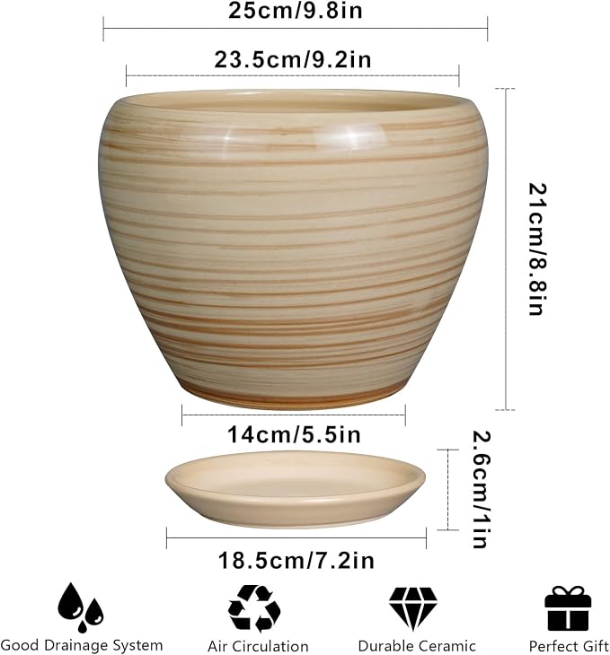 Ceramicfor Ceramic Pot for Plant 10 Inch - Planter for Outdoor Plants Indoor Plant Pot with Drainage Hole Large Planter Round Flower Pot for House Patio Garden Yellow