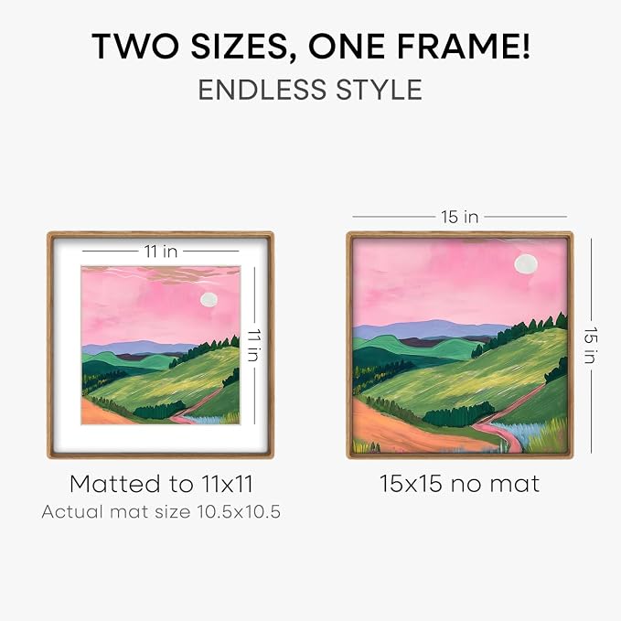 Homeforia 15x15 Mortise&Tenon Natural Oak Picture Frame, 11x11 Mat, Glass
