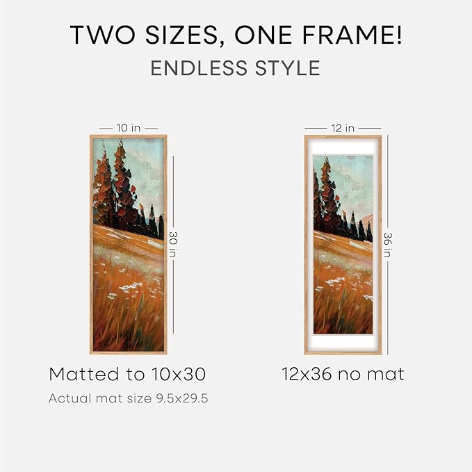Homeforia 12x36 Natural Oak Picture Frame, High-End Wood, 10x30 Mat, Glass